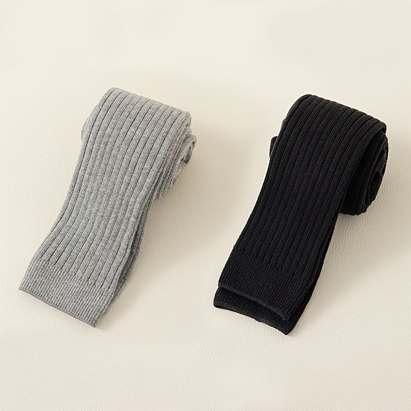 2-Pack Bolalar Uchun Paxta Aralashmasidan Yasalgan O'rta Bo'yli Legginglar - Bir Rangli, Cho'ziluvchan, Havo O'tkazuvchi, Har Mavsumga Mos Tights 12 Yoshgacha - Faqat Qo'l Yuvish