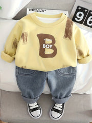 Boys' 2-Piece Outfit Long Sleeve Sweatshirt and Denim Pants Spring Fall Casual Kids Clothing