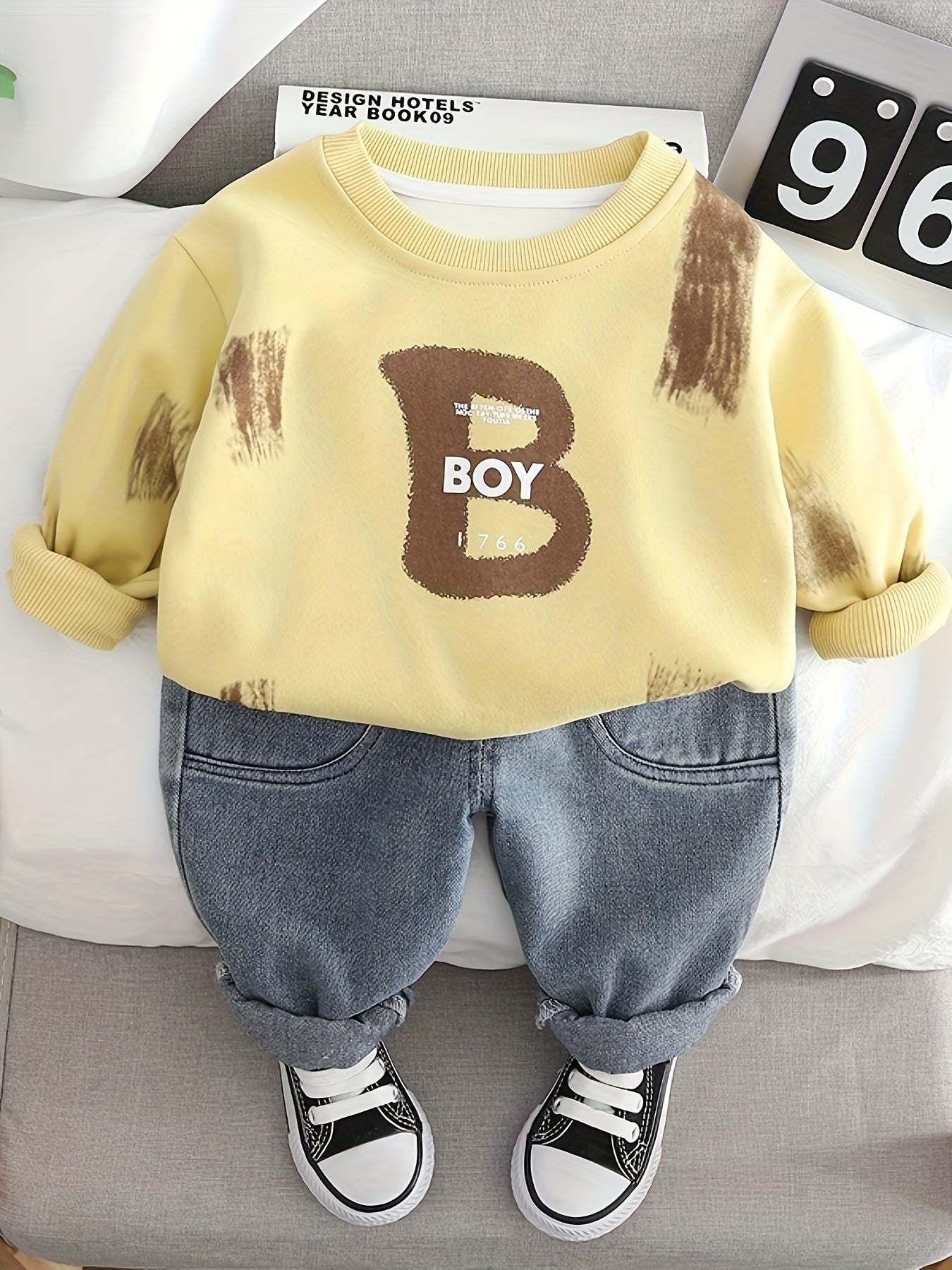 Boys' 2-Piece Outfit Long Sleeve Sweatshirt and Denim Pants Spring Fall Casual Kids Clothing