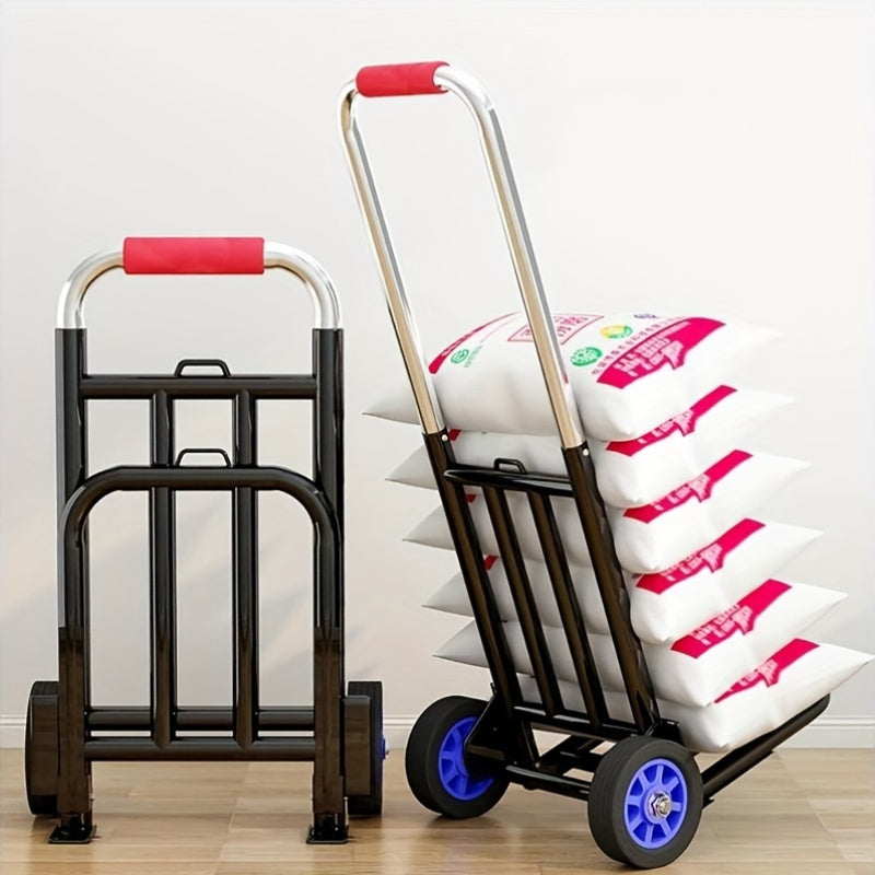 Stainless Steel Folding Hand Cart with Telescopic Handle and Dual Wheels 95kg Capacity
