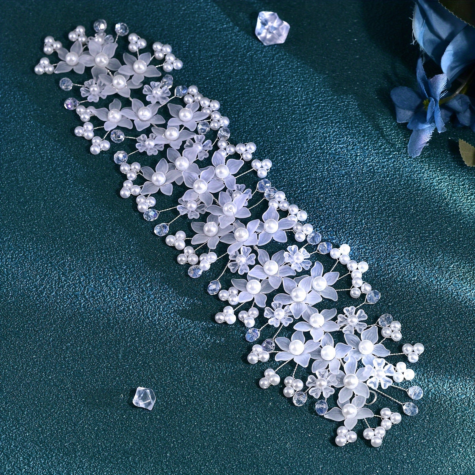 Bohemian Wide Belt with Faux Pearl Beads and Crystals for Bridesmaid and Holiday Dress