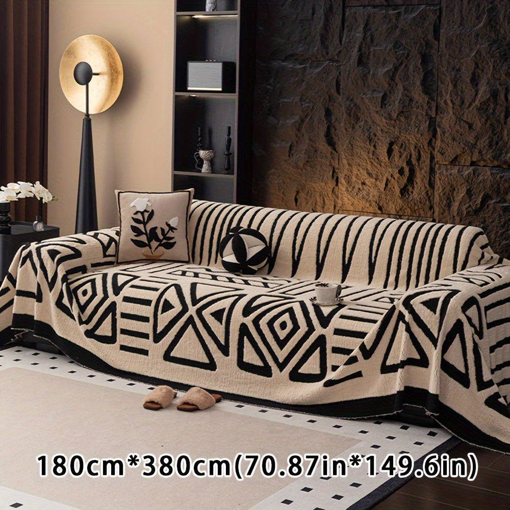 Boho Style Geometric Velveteen Sofa Throw with Machine Washable Cover for Armchair Loveseat and Sofa