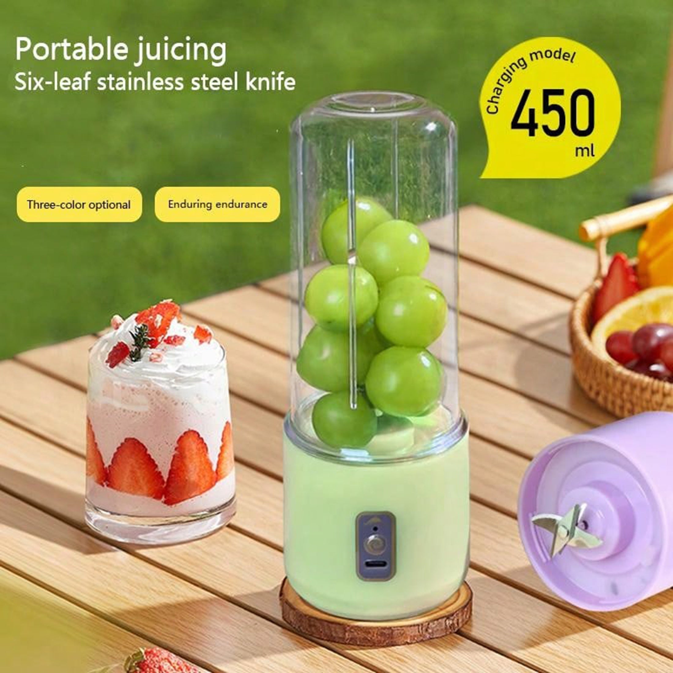 Portable USB Rechargeable Juicer Cup with 6-Blade Design and 1500mAh Battery