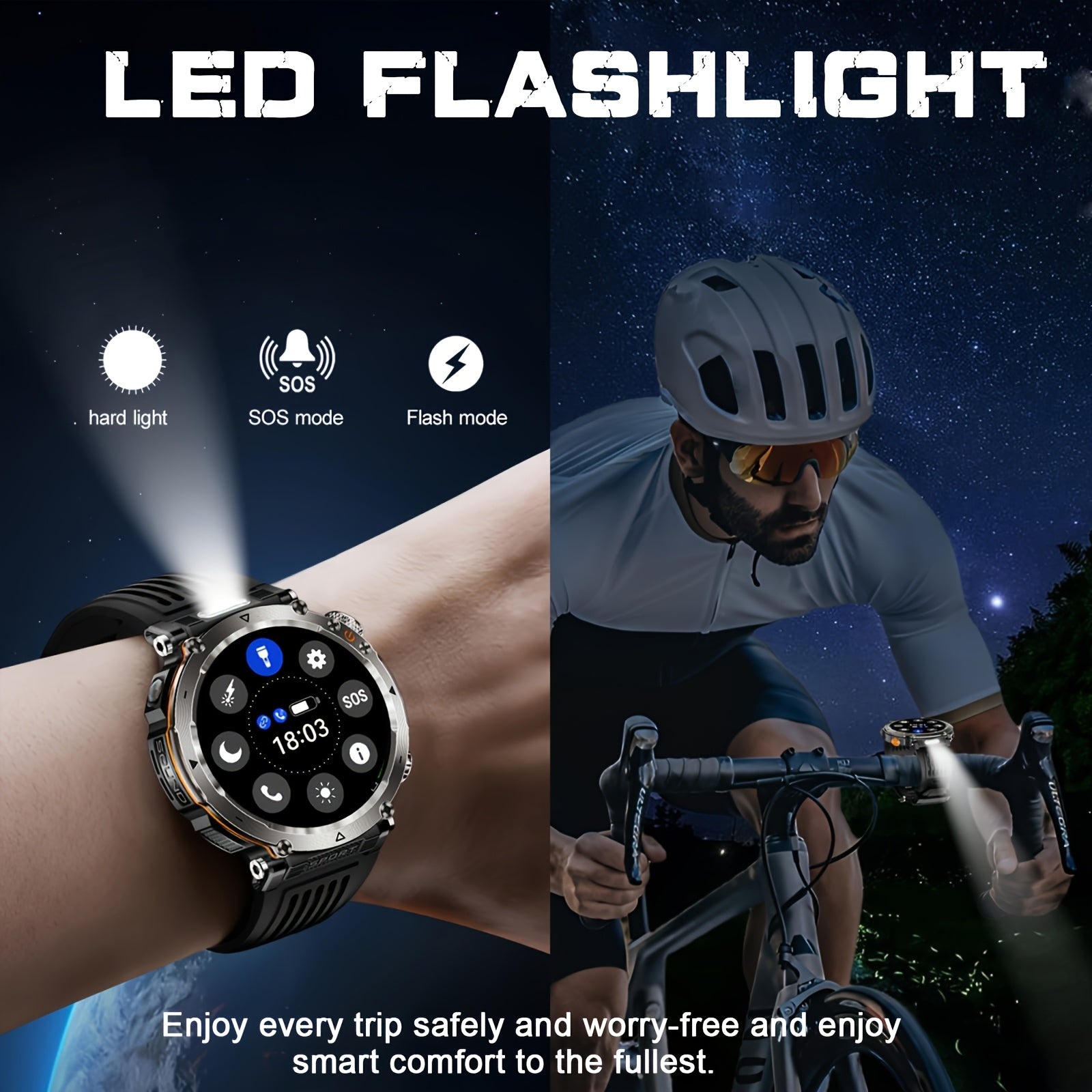 Men's Outdoor 1.7 Inch Smartwatch with IP68 Waterproof 5.0 Wireless 100+ Sports Modes