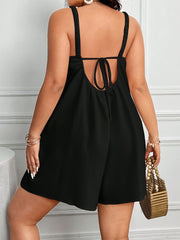 Women's Black Sleeveless Jumpsuit with Pockets Adjustable Straps