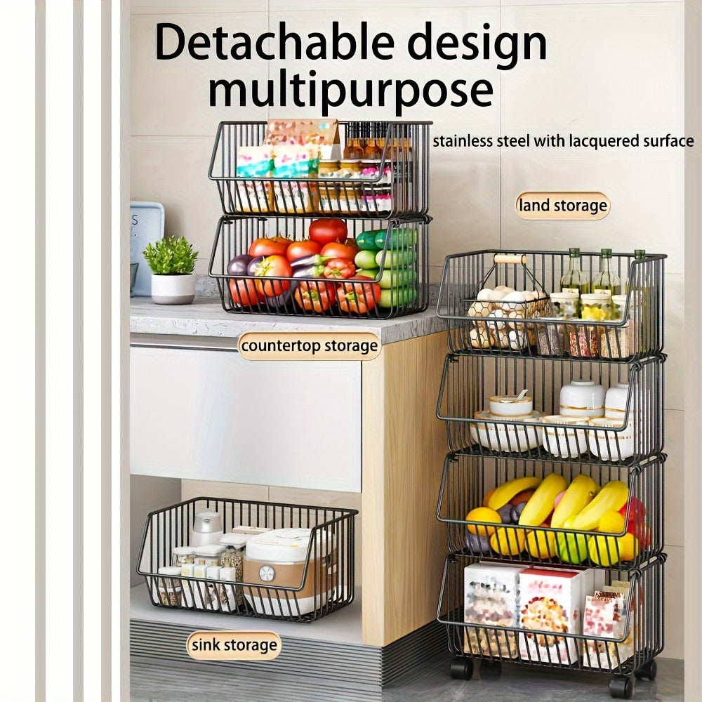 Metal Storage Cart with Wheels Multi-Tier Organizer for Condiments Toiletries Snacks and Fruits
