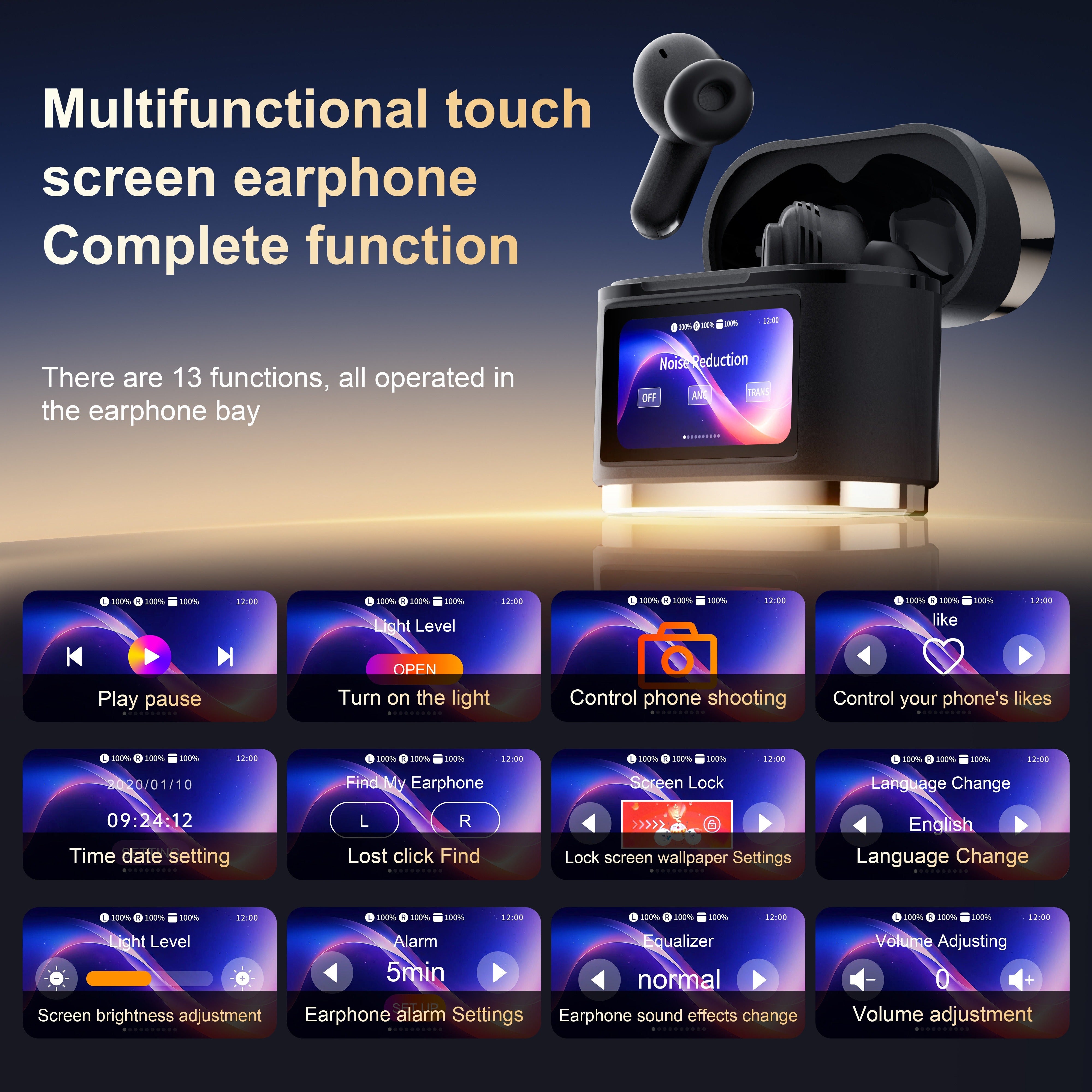 Auriculares inalámbricos con ANC ENC pantalla táctil batería larga micrófono