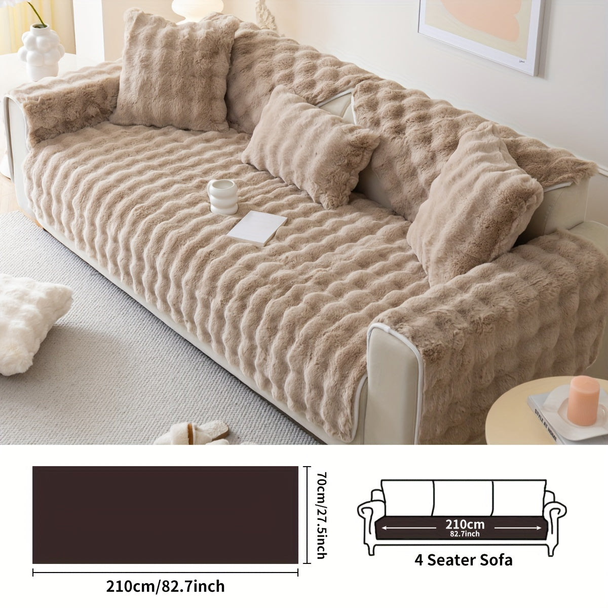 1 шт. Толстый плюшевый чехол для дивана - Имитированный кролик, идеально подходит для зимы, защищает мебель в спальне, офисе, гостиной.