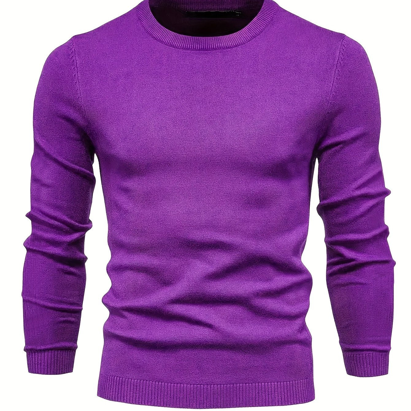 Men's Knit Sweater Fall Winter Solid Color Crew Neck Long Sleeve Medium Stretch Rayon