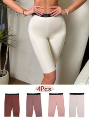 Women's High-Waisted Seamless Shaping Shorts Set 4 Pack Nude Beige White Brown Pink