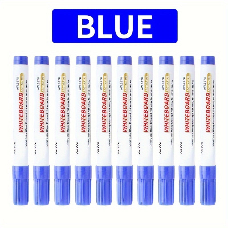 O'qituvchilar va sinflar uchun o'rta nuqtali 10 ta oq doska markerlari to'plami, qora, qizil va ko'k ranglarda mavjud.