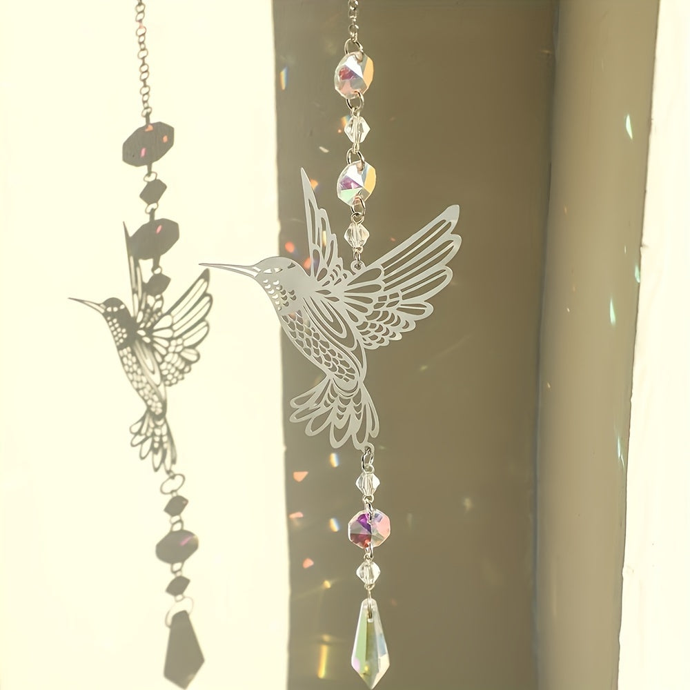 Metal Wall Decor Sun Catcher with Hummingbird Design for Windows Garden Yard or Room