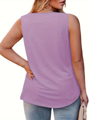 Women's Plus Size Casual Pleated Square Neck Tank Top
