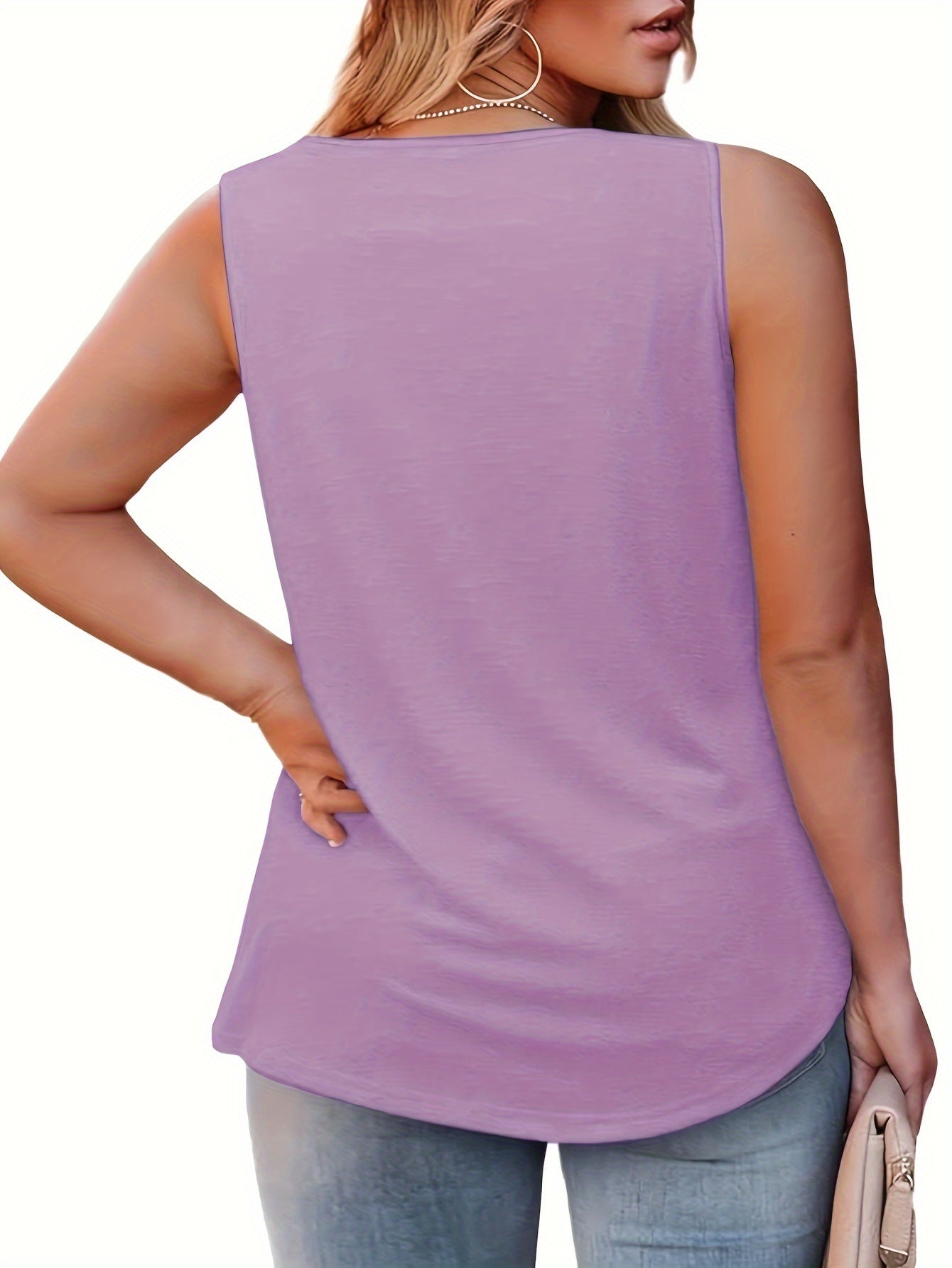 Women's Plus Size Casual Pleated Square Neck Tank Top
