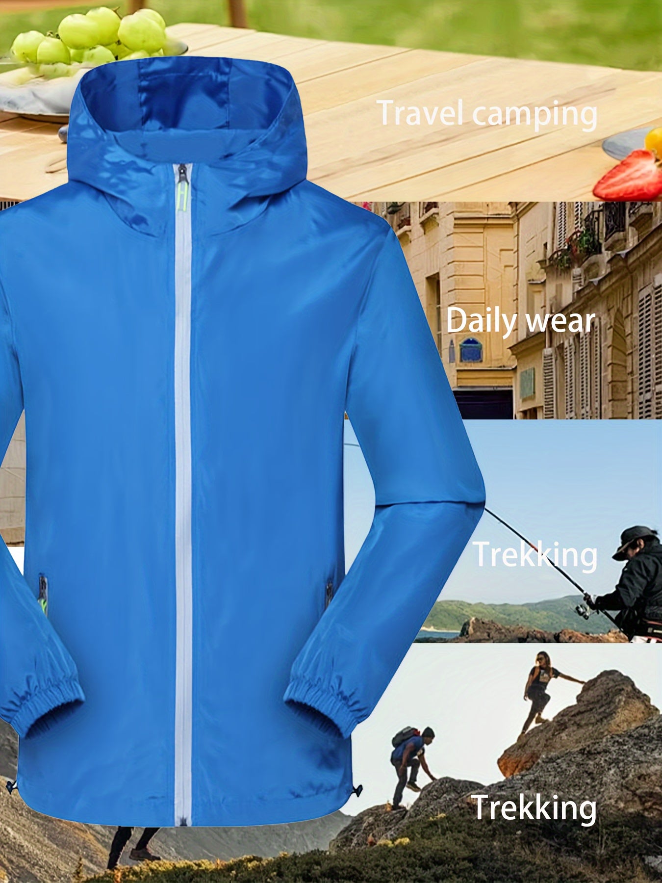 Chaqueta cortaviento con capucha y cremallera reflectante para mujer, casual, de manga larga, con bolsillos grandes