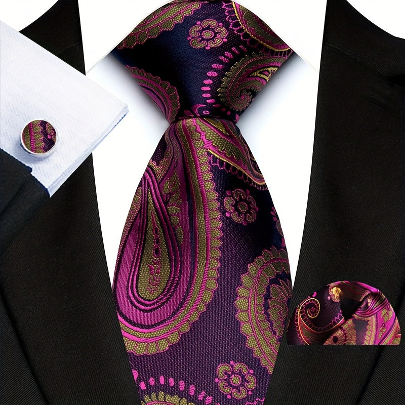 Men's Accessories Set Polyester Paisley Tie Pocket Square Cufflinks