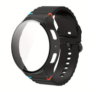 Silicone Sport Watch Band with Wavy Stitch Design and Tempered Glass Case for Samsung Galaxy Watch 4 5 6 7 40mm 44mm