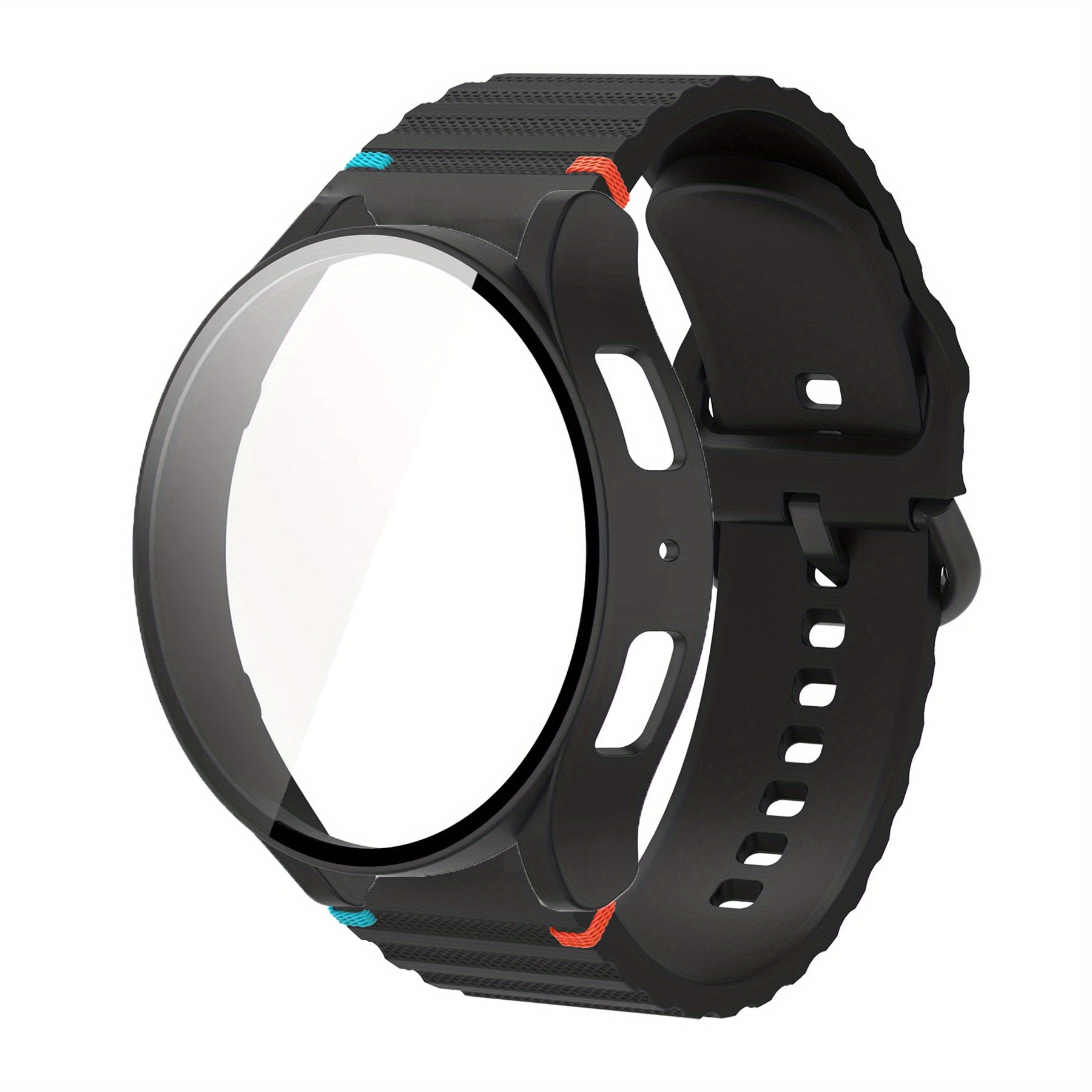 Silicone Sport Watch Band with Wavy Stitch Design and Tempered Glass Case for Samsung Galaxy Watch 4 5 6 7 40mm 44mm