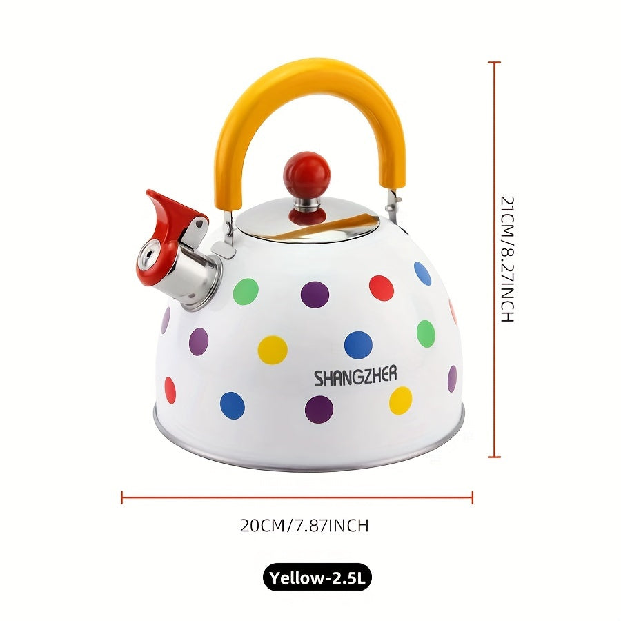 Polka nuqtalari bilan zanglamas po'latdan yasalgan shovqinli qozon, gaz BBQ uchun rang-barang qaynatish qozoni, magnit pechka bilan mos, ochiq havoda sayohat va lagerda suv qozoni uchun ideal