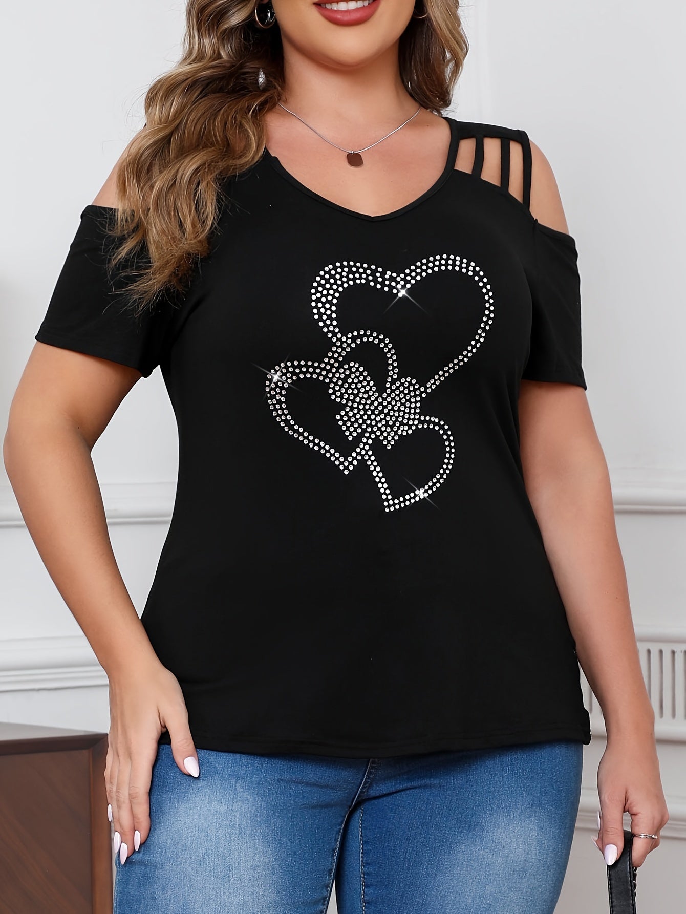 Plus Size Women's V-Neck Off-Shoulder T-Shirt Breathable Short Sleeve Blouse