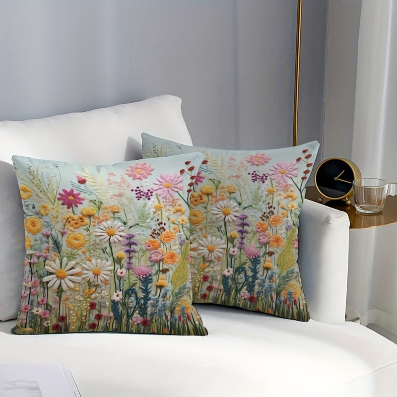 2-Pack Floral Garden Pillow Covers 44.96x44.96 cm Zippered Polyester Cushion Cases for Home Sofa Decor