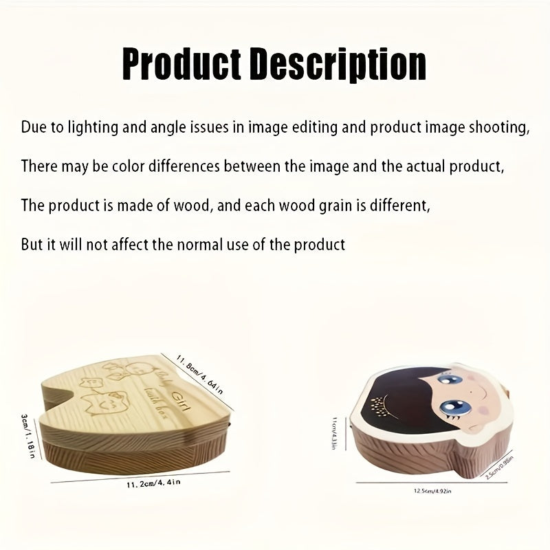 Bolalar uchun yog'och tish esdalik qutisi, ochiladigan yopilish bilan bolalik xotiralari uchun