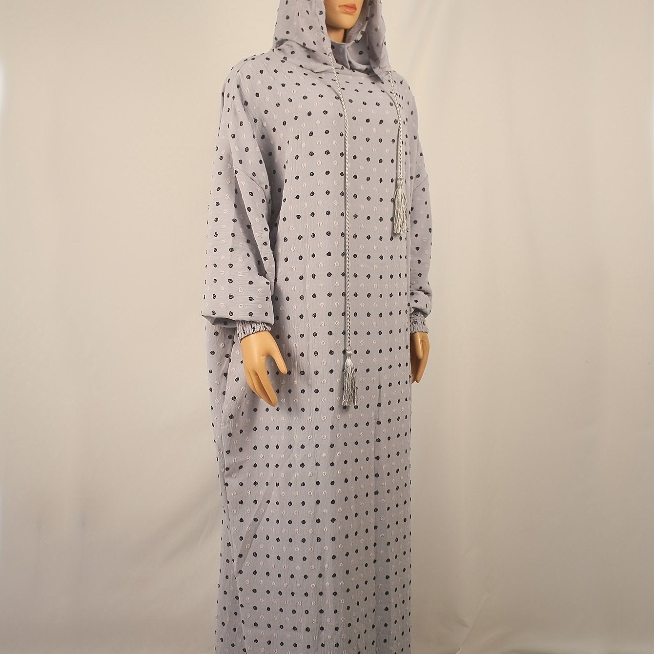 Plus Size Purple Abaya Dress With Lantern Sleeves Drawstring Waist