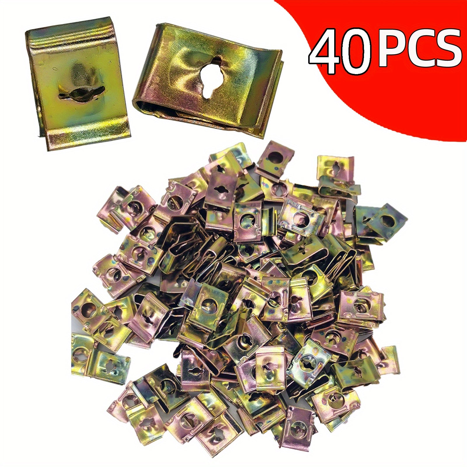 40PCS Metal Nut Screw Washers U-Nut Clips for Car Engine Shield Bumper