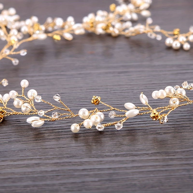 Elegant Fairy-Style Pearl and Braided Hairband for Bridal Wedding Accessories