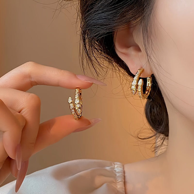 Gold-Plated Hoop Earrings with Synthetic Zirconia Snake Design for Women
