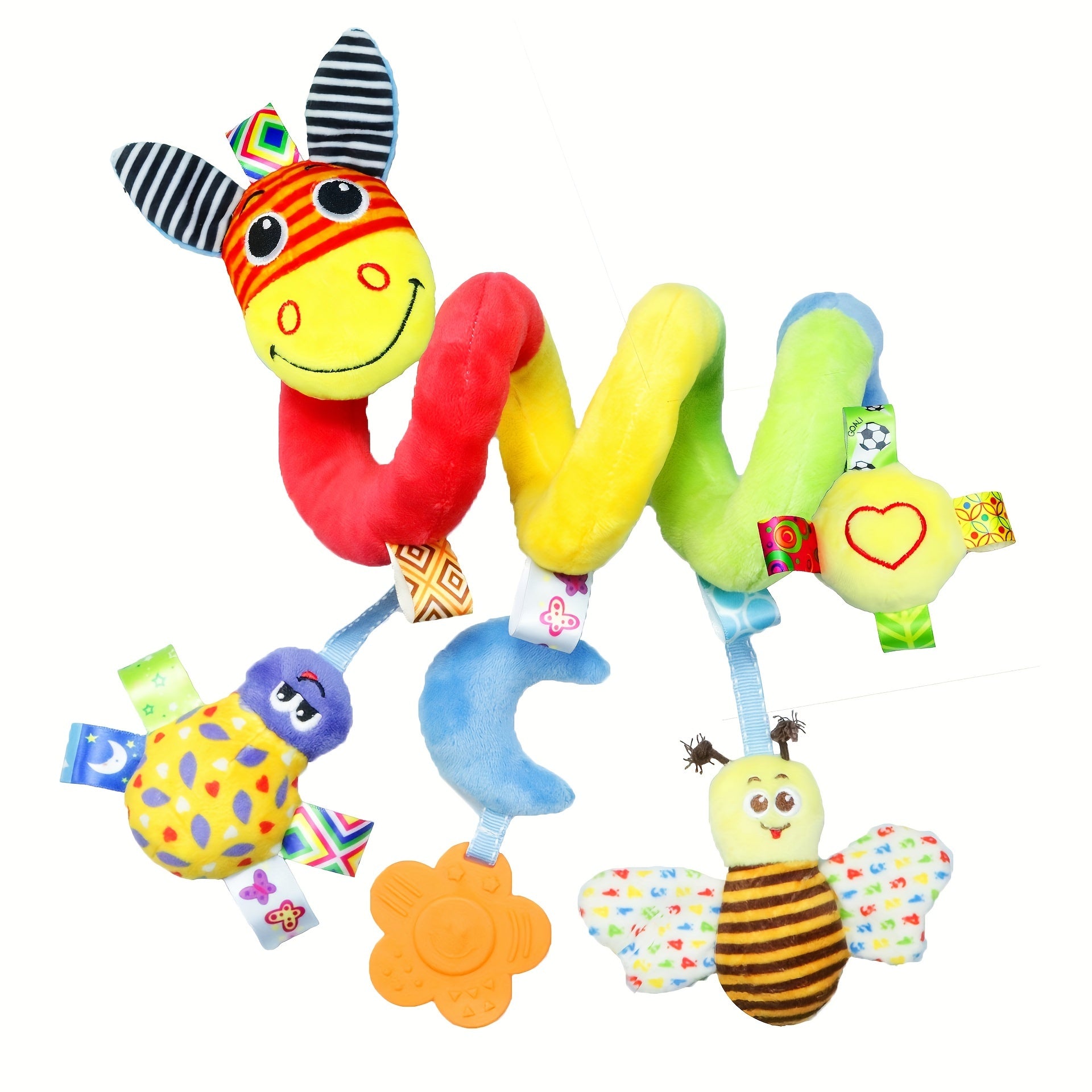 Colorful Animal Print Baby Mobile with Polyester Donkey and Insect Toys, Washable, Crib Mounted, for Infants 0-3 Years
