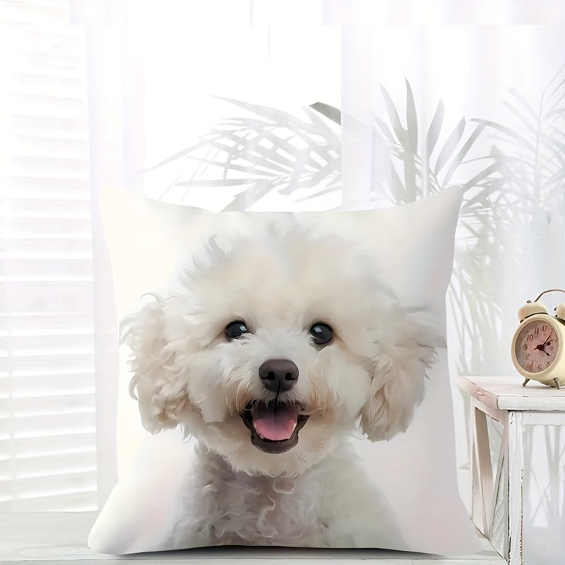 Oq it printi yostiq qopqog'i, zamonaviy uslub, qaytariladigan, zipper yopilishi, polyesterdan tayyorlangan, mashinada yuvish mumkin, uy divanida yotish uchun mos, 1 dona, o'lchami: 45.72x45.72 sm, yashash xonasi bezatish uchun mukammal.