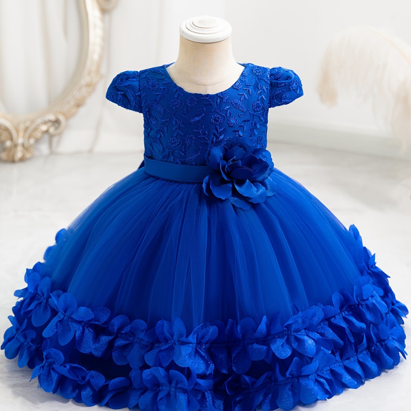 Vestido de princesa con malla para niñas pequeñas, con capucha de flores y mangas cortas para eventos formales