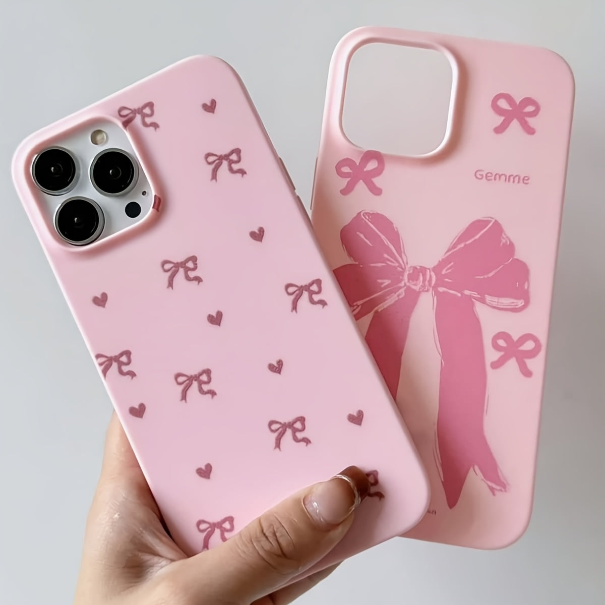Two Transparent TPU Phone Cases with Light Pink Bow Patterns for iPhone 7 to 15 Pro Max