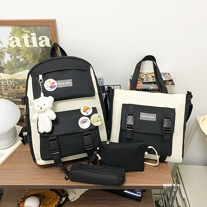 Random 5-Piece Insignia Backpack Set for Students Large Capacity Multifunctional Nylon