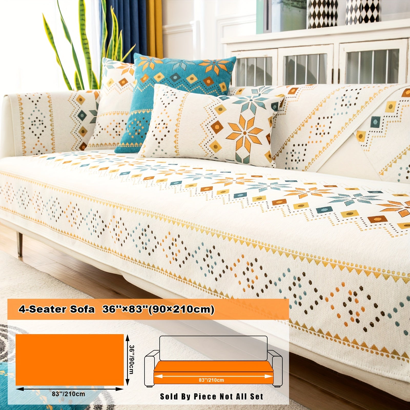 Bohemian Embroidered Sofa Slipcover with Pillowcase and Cushion Covers for Living Room and Bedroom