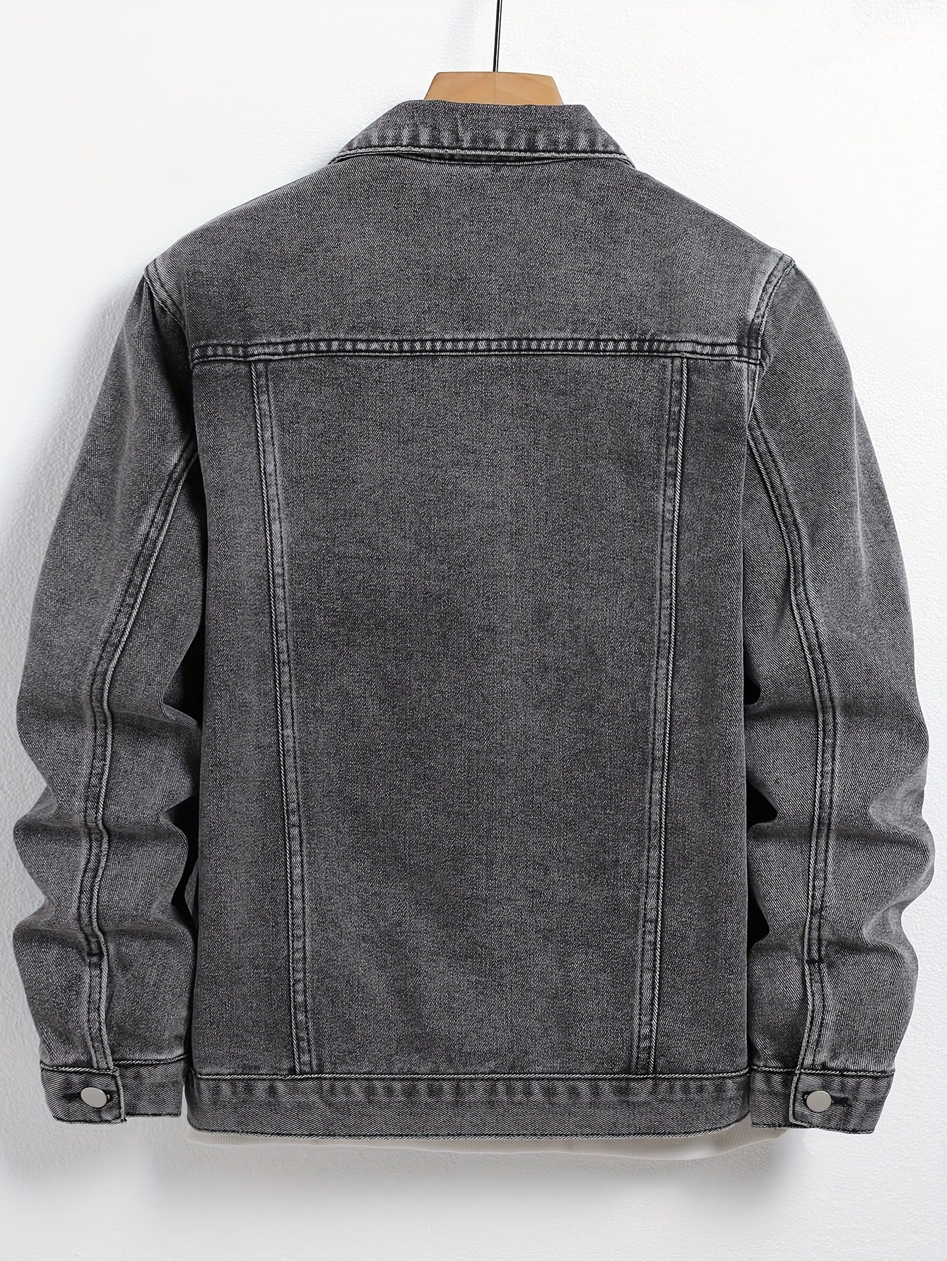 Plus Size Men's Casual Denim Jacket Solid Cotton Blend Regular Fit Lapel Pockets