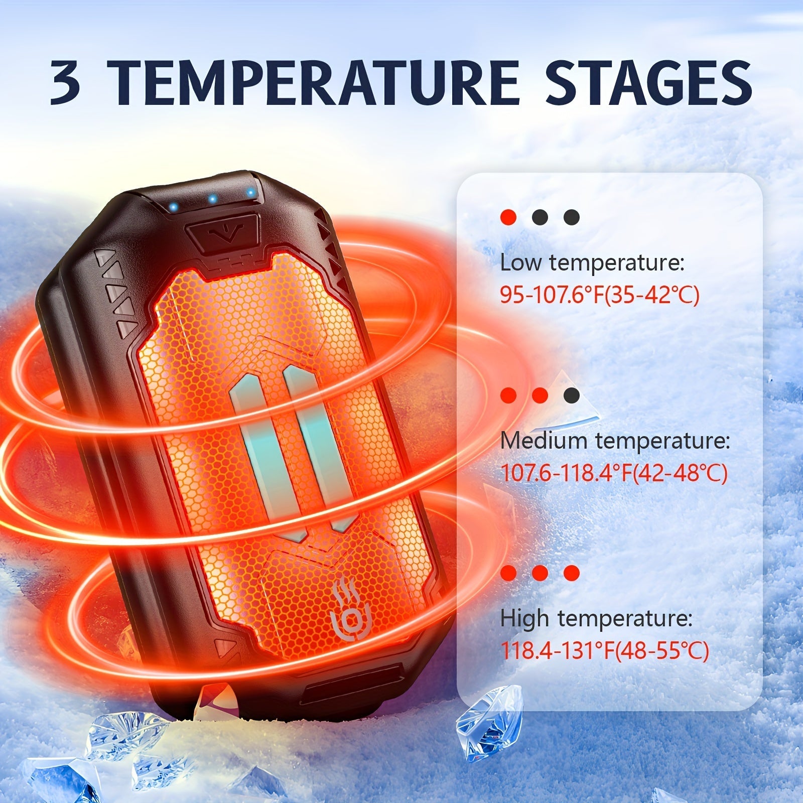 Dual Pack Portable Hand Warmers USB Rechargeable 6000mAh 3 Heat Settings