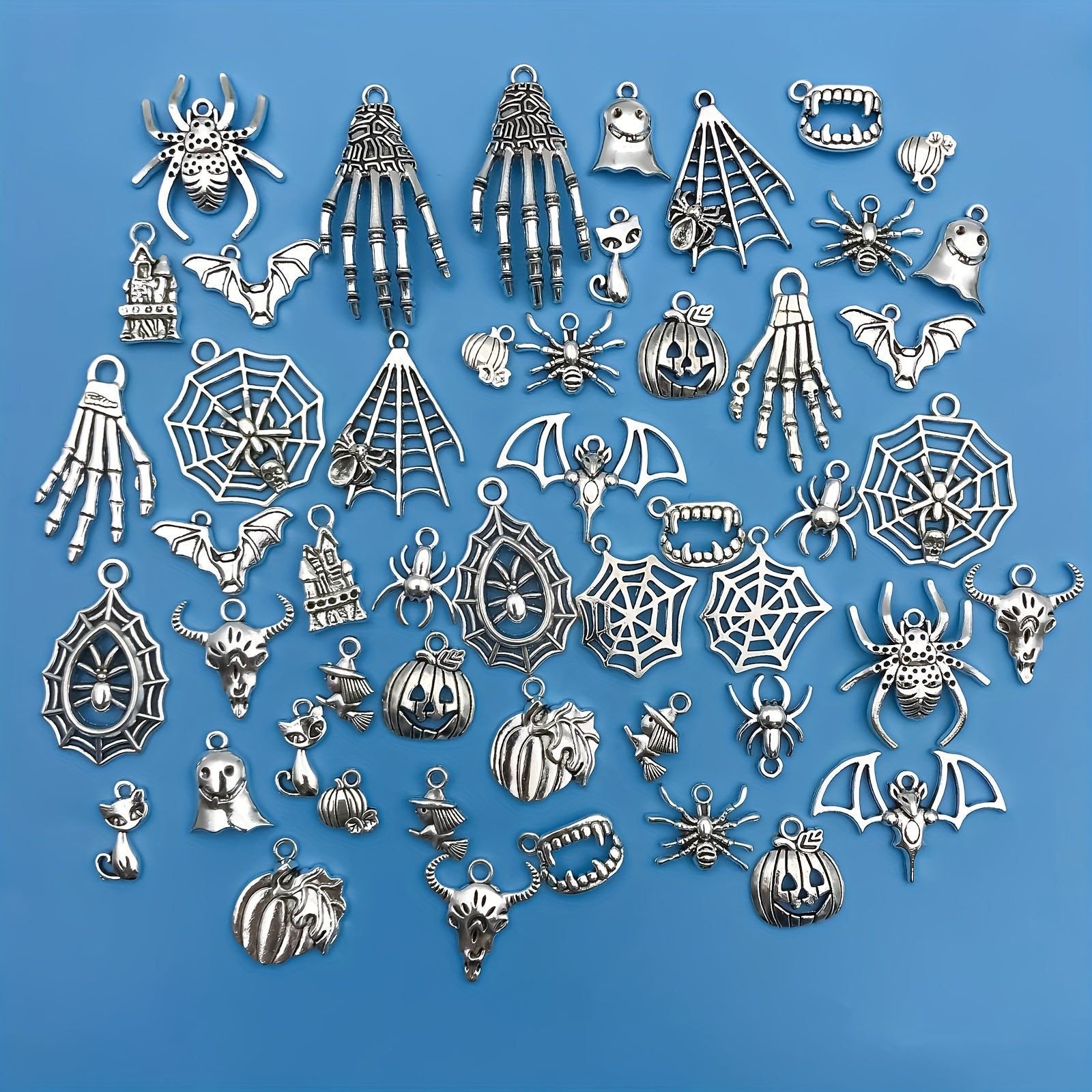 50pcs Halloween Spider Web Charms Pendants Zinc Alloy Antique Silvery Jewelry Making Accessories