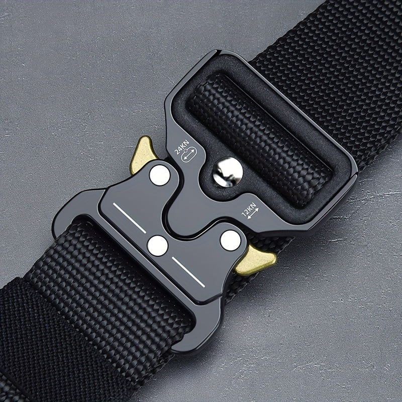 Men's Outdoor Work Belt Black Polyester Fiber Casual Buckle Belt for Pants
