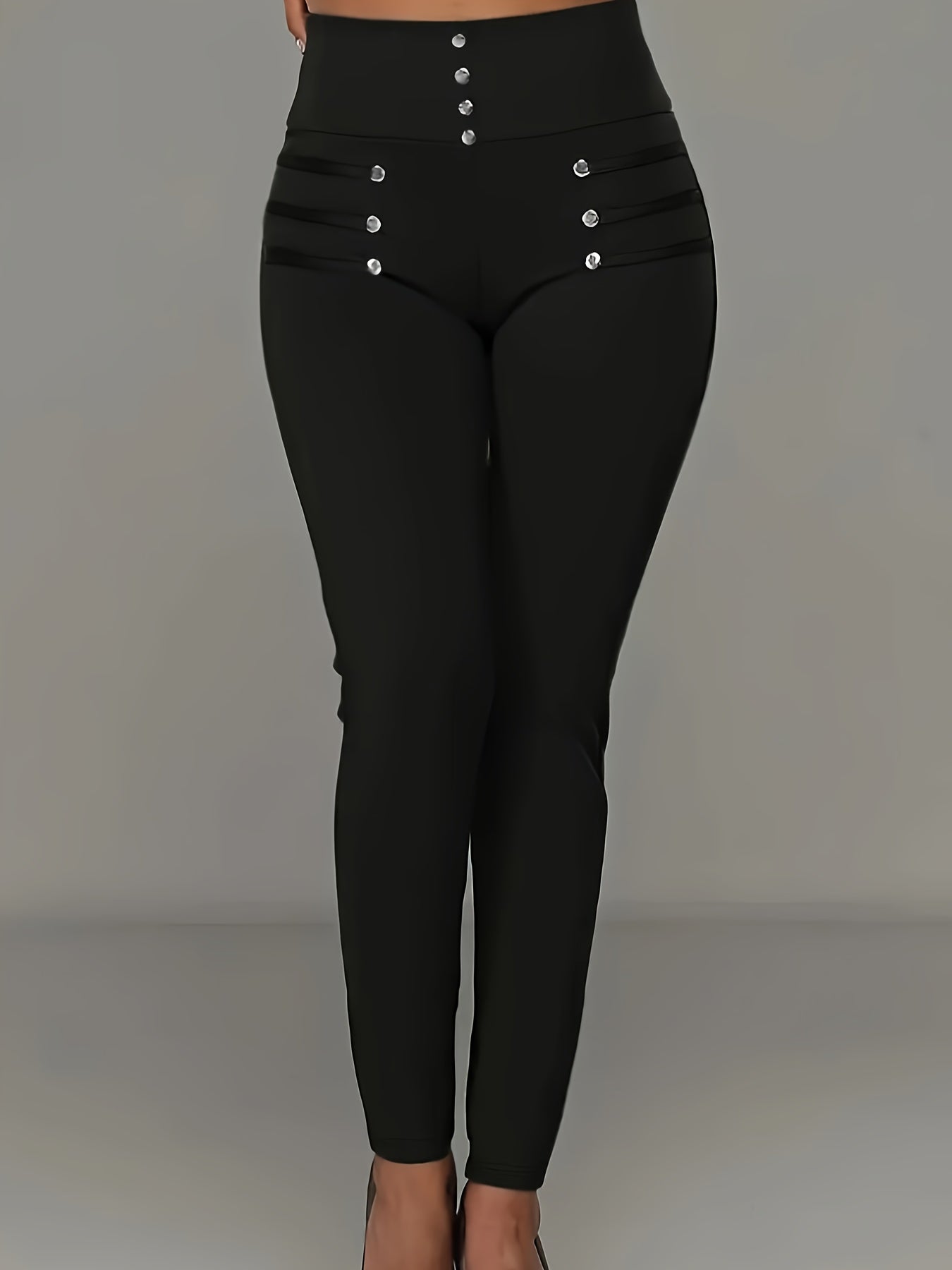 Women's Large Size High Waist Elastic Tights with Buttons