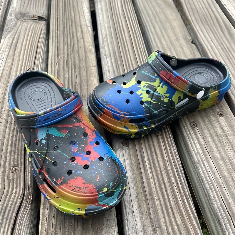 Women's Lightweight EVA Clogs with Thick Sole and Abstract Art Design