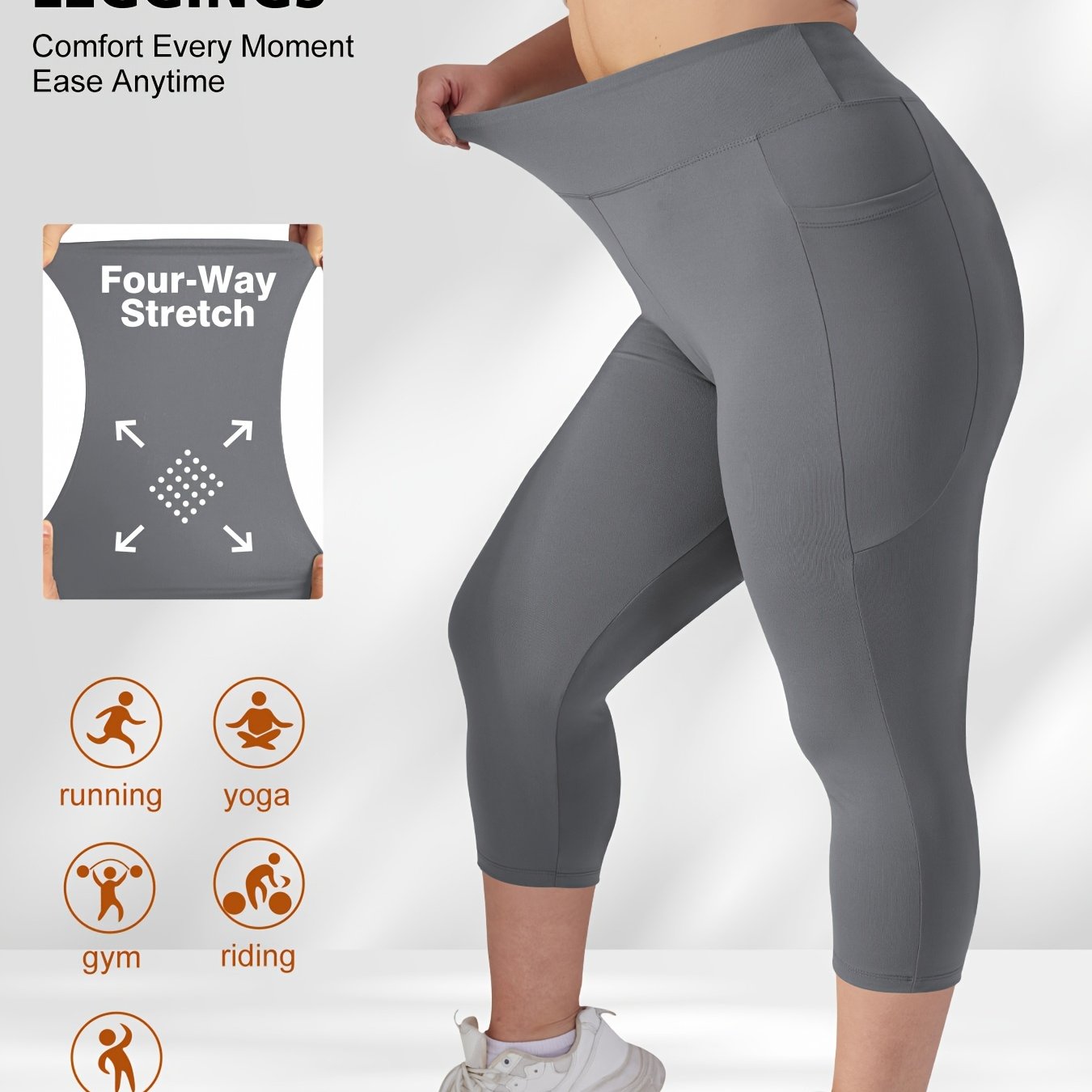 Plus Size Women's High-Waisted Leggings with Pockets Stretchy Breathable