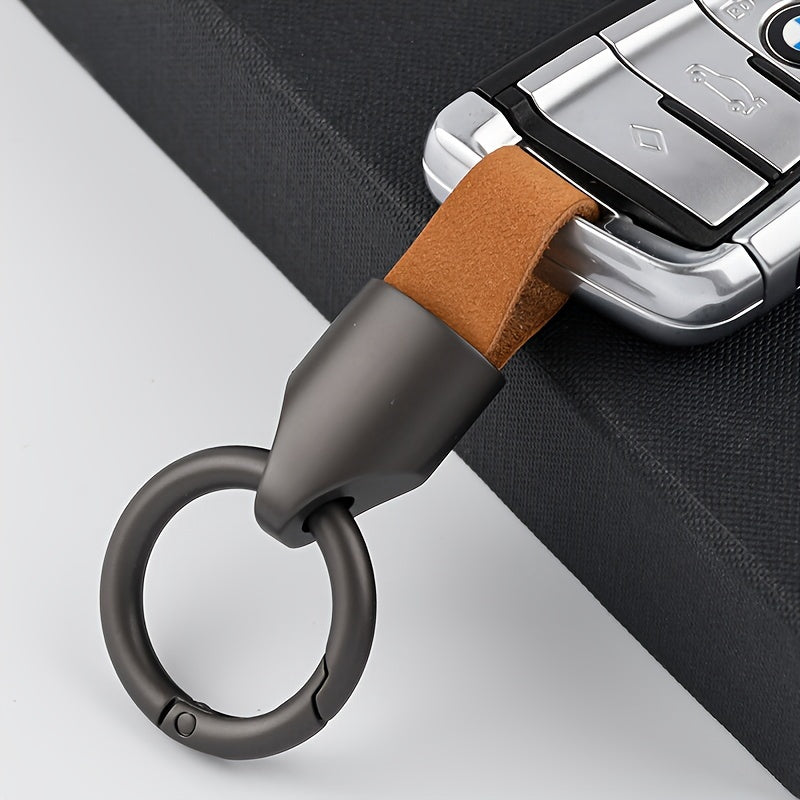 Genuine Leather Key Holder Zinc Alloy Car Keychain Short Anti-Lost Key Ring