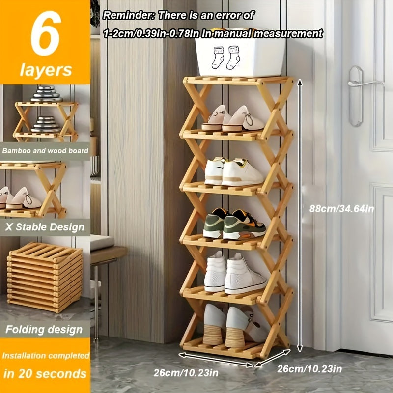 Bamboo Foldable Shoe Rack with Multiple Shelves Entryway Organizer