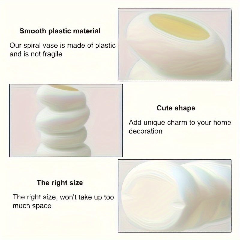 Zamonaviy Oq Spiral Vaza - Mustahkam Plastik, Yashash xonasi va Oshxona Dekoratsiyasi uchun Ideal