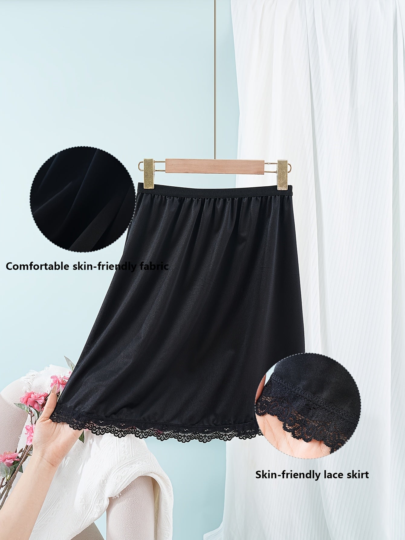 Plus Size Thickened Safety Anti-Slip Skirt with Lace Patchwork Underlay