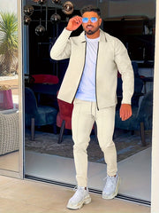 Men's Casual Polyester Sports Jacket with Full Zip and Drawstring Pants