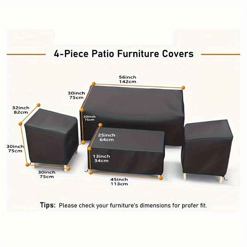 Heavy Duty Waterproof Outdoor Patio Furniture Cover Set for Loveseat, Chairs, and Coffee Table Black