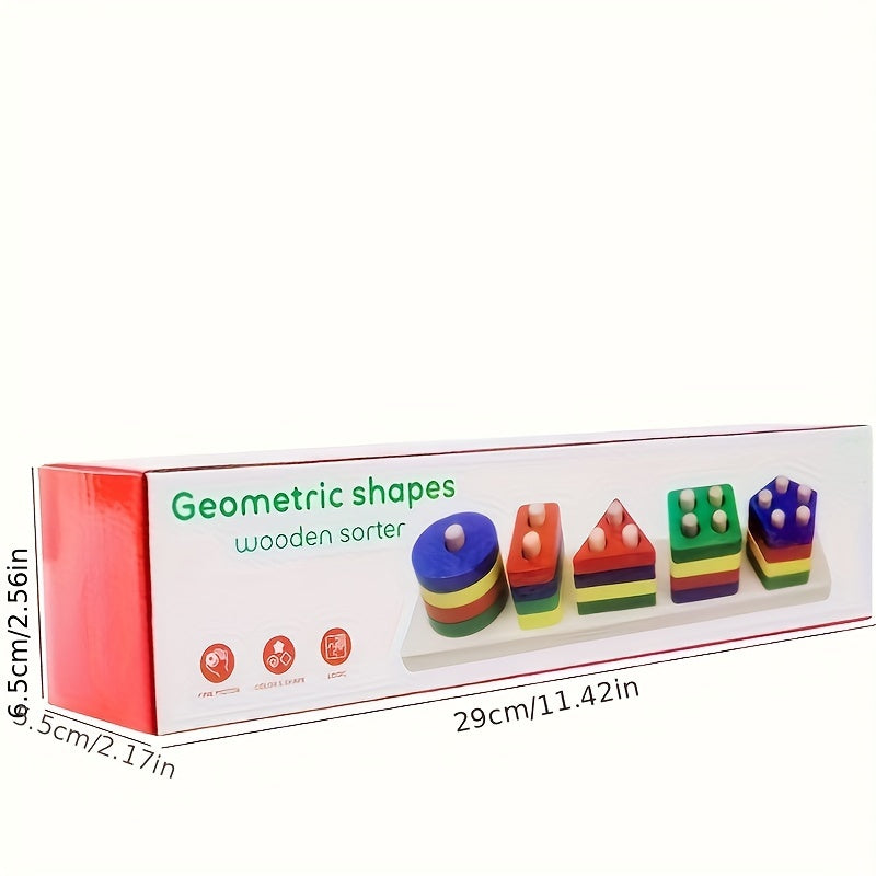 Rompecabezas educativo de clasificación de formas de madera para preescolares con 5 bloques coloridos para el desarrollo cognitivo